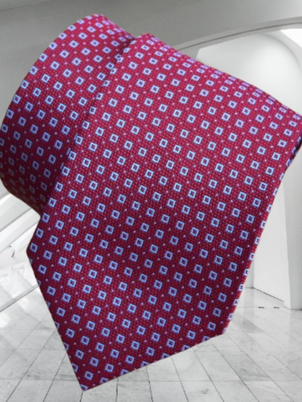 $640 New BRIONI Red Aqua Blue Geometric Medallion Handmade Italy Silk Neck Tie